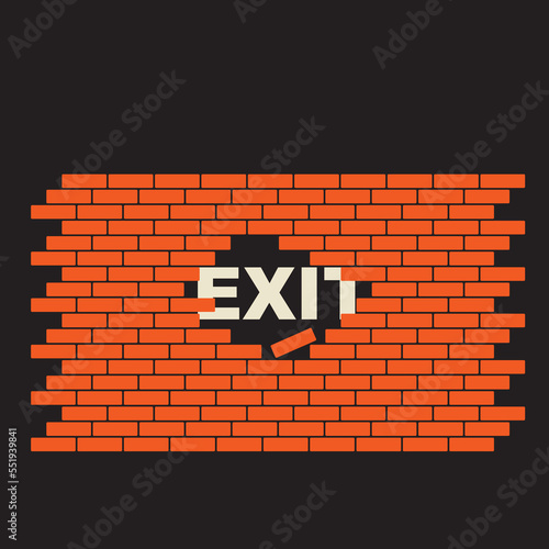 exit text behind the brick wall hole