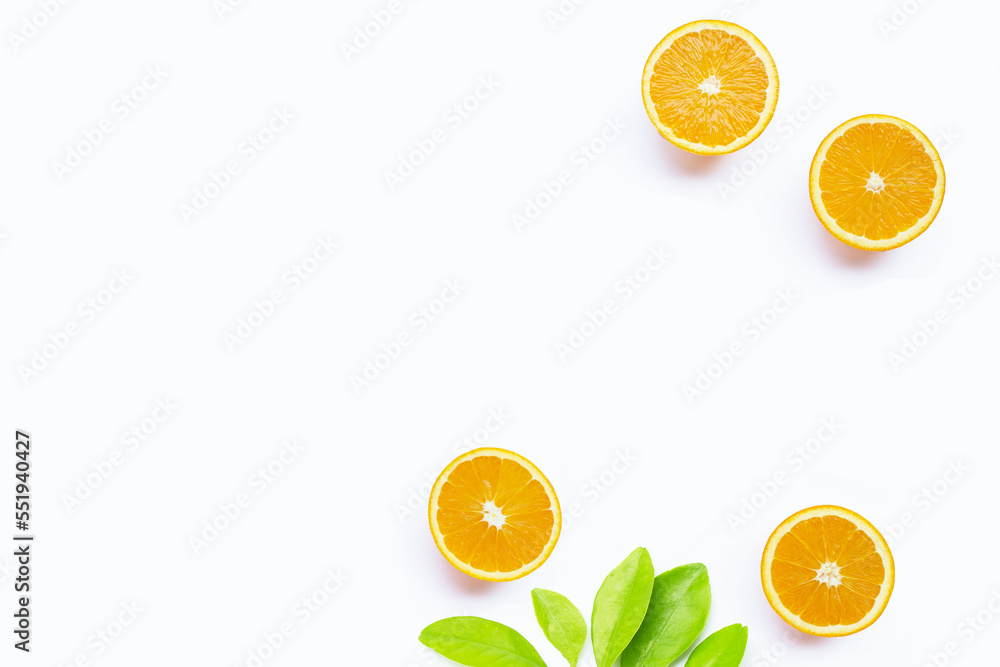 High vitamin C, Juicy and sweet. Fresh orange fruit  on white.