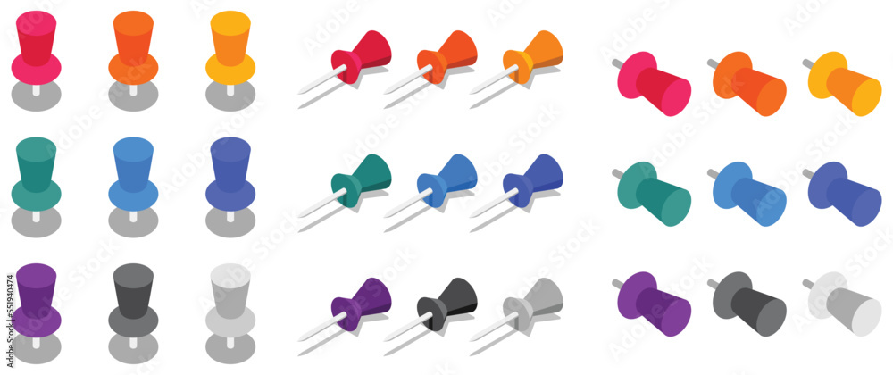 Set of color push pins.3d. vector