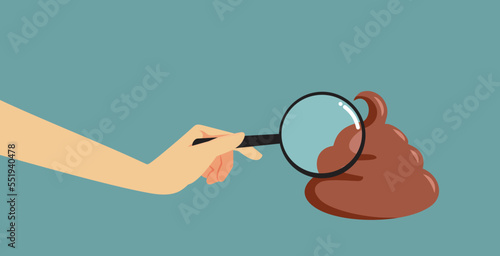 Person Over Analyzing Poop with magnifier Vector Concept Illustration. Curious observer snooping with magnifier glass exploring a dump 