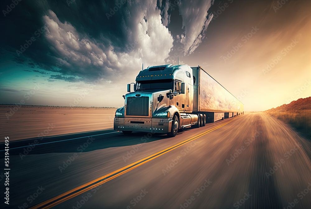 Concept of freight movement by truck on a highway. Generative AI