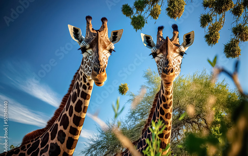 Giraffe Couple Walking
