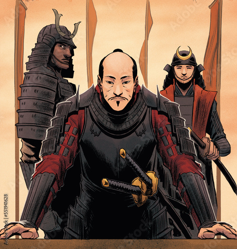 general and his lieutenants, samurai, oda nobunaga and yasuke photo