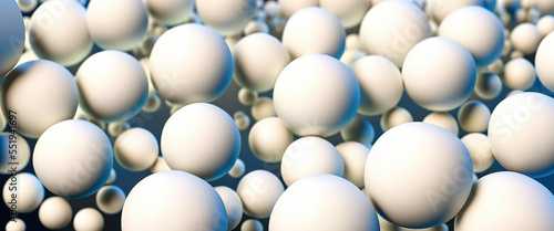 3d render. Geometric shapes white spheres abstract background