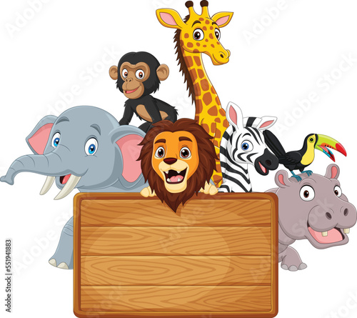 African animals with blank board sign