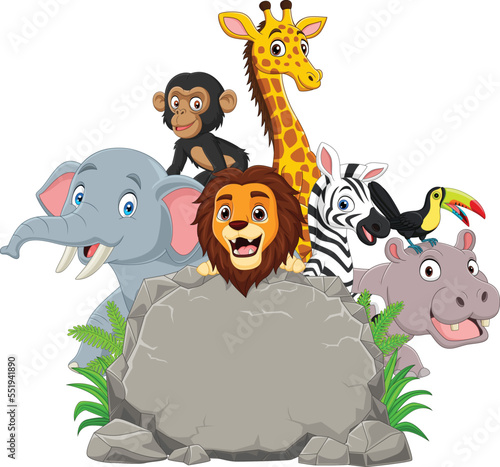 African animals with blank stone sign