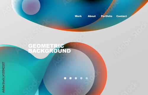 Landing page abstract liquid background. Flowing shapes, round design and circle. Web page for website or mobile app wallpaper