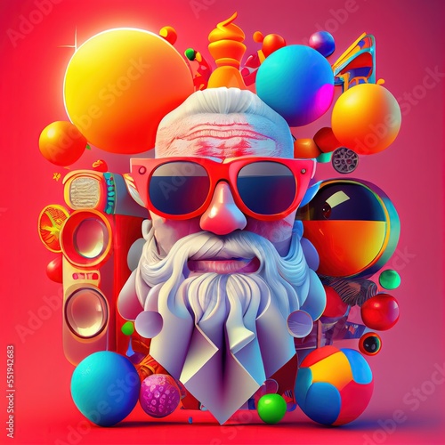 cool santa claus with sunglasses in graffiti style with plenty of modern colourful decoration, generative ai