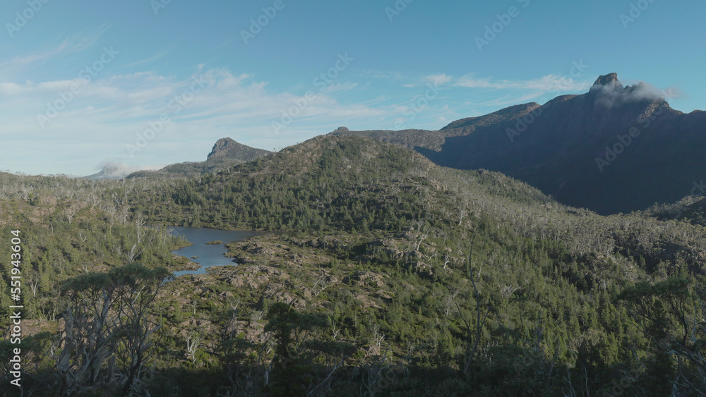 a summer morning view of lake cyane at the labyrinth in tasmania