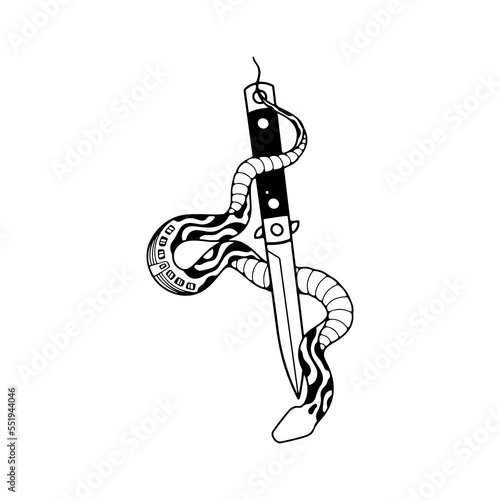 vector illustration of a knife with a snake