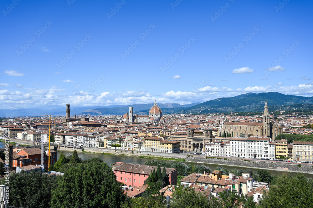 Florence, Italy: Historic buildings in city centre. Panoramic view of old city of Firenze. Florence Cathedral. Santa Maria del Fiore. 