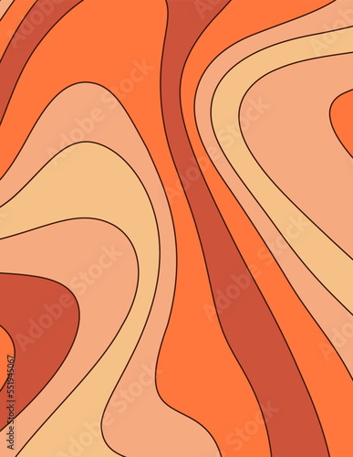 Groovy Hippie 70s Retro Wavy Background. Vector Swirled Striped Banner in Trendy Seventies Style
