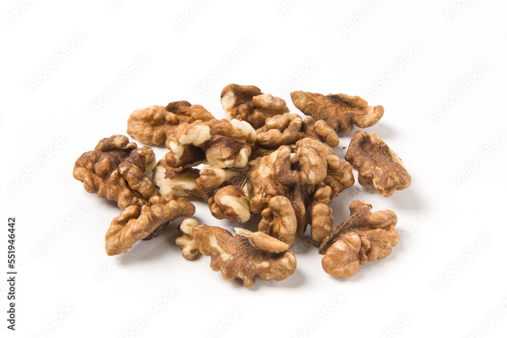 Walnut kernel isolated on white background.
