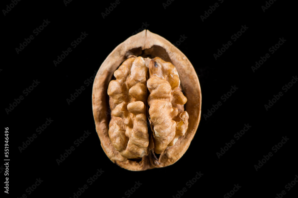 Walnut kernel, Nuts isolated on black background. Walnut kernel, Nuts isolated on black background.
