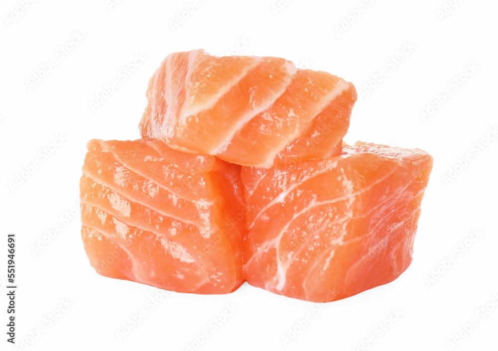 Pieces of fresh raw salmon on white background Pieces of fresh raw salmon on white background