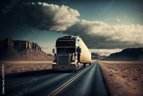 The road is being traveled by a truck. image, . Generative AI
