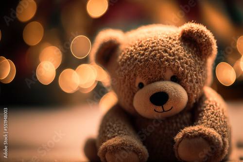 Cute Brown Teddy Bear Love Animal Children's Toy Bokeh Dreamy Background Generated By AI  © Levin