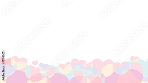 Vector illustration of cute pastel colors frame on white background. Kawaii pale pink and light blue hearts. Anniversary design such as Valentine's day, Birthday and Wedding.
