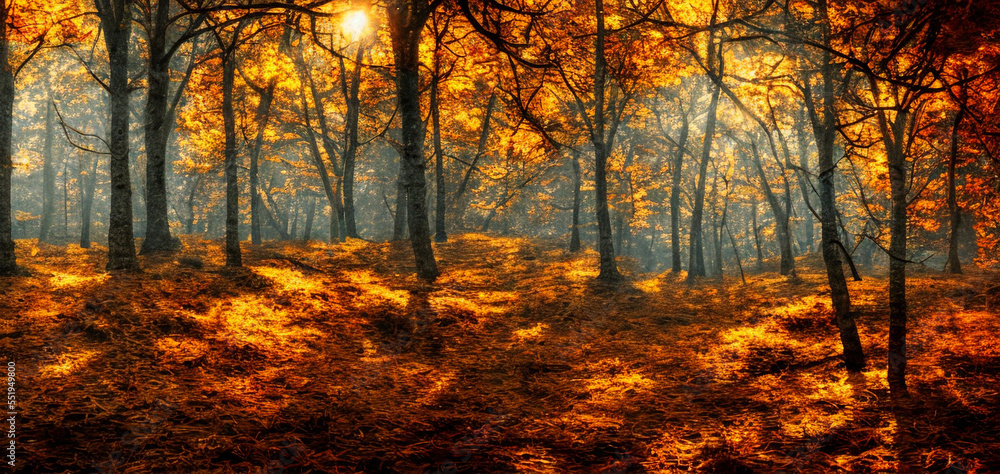 Autumn forest in the morning