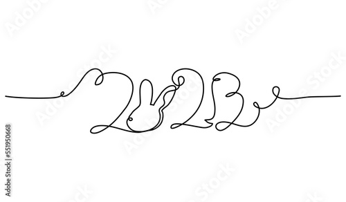 2023 continuous line design and rabbit combination. New year celebration concept design. Decorative elements drawn on a white background.