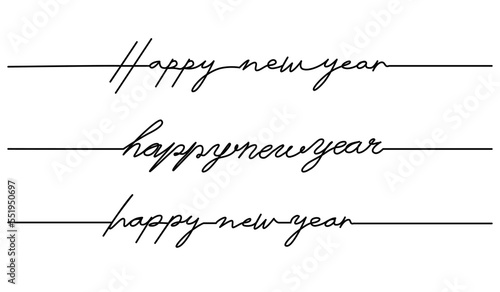 Happy new year lettering with continuous line design. New year celebration concept design. Decorative elements drawn on a white background.