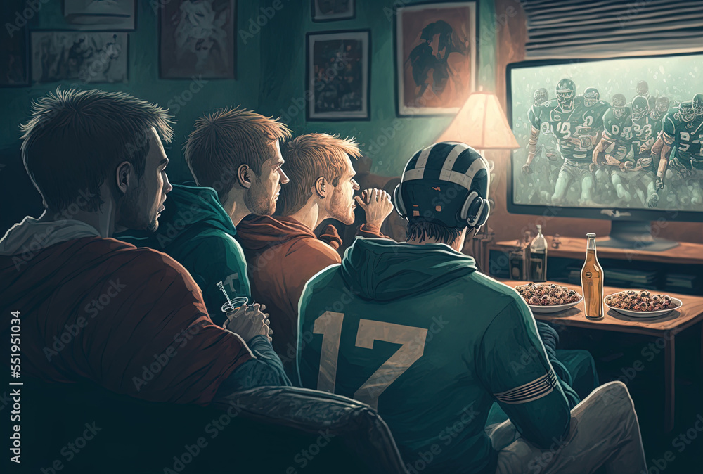 watching a football game with friends. Generative AI watching a football game with friends. Generative AI