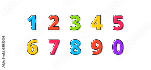 FLATLI. Flat line font. Latin alphabet numbers from 1 to 0. Signs in line flat style. Cute modern capital numbers. Vector trendy flat line figures