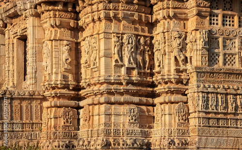 Intricate and detailed sculpture on historic Shani Deity Temple in side Chittorgarh fort. photo