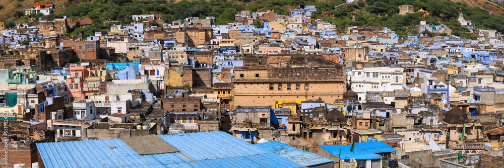 Panoramic view of Historic Bundi cityscape in Rajasthan, India.