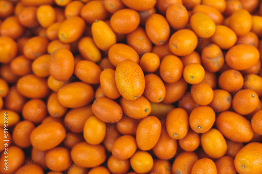 Kumquat fruit box in the street market of Kerkyra, Corfu island, Greece, Ionian islands, Fortunella margarita ripe cumquats Kumquat fruit box in the street market of Kerkyra, Corfu island, Greece, Ionian islands, Fortunella margarita ripe cumquats