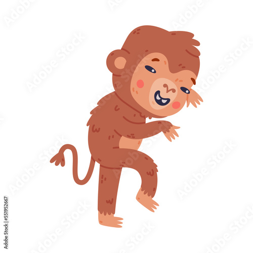 Funny happy baby monkey. Cute smiling African tropical animal cartoon character vector illustration