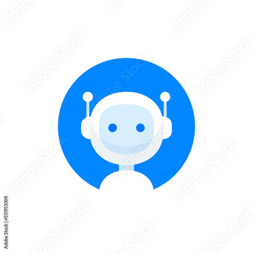 Robot icon in circle. Chatbot sign design. Voice support service bot. Online support bot. Modern flat style cartoon character illustration isolated on white