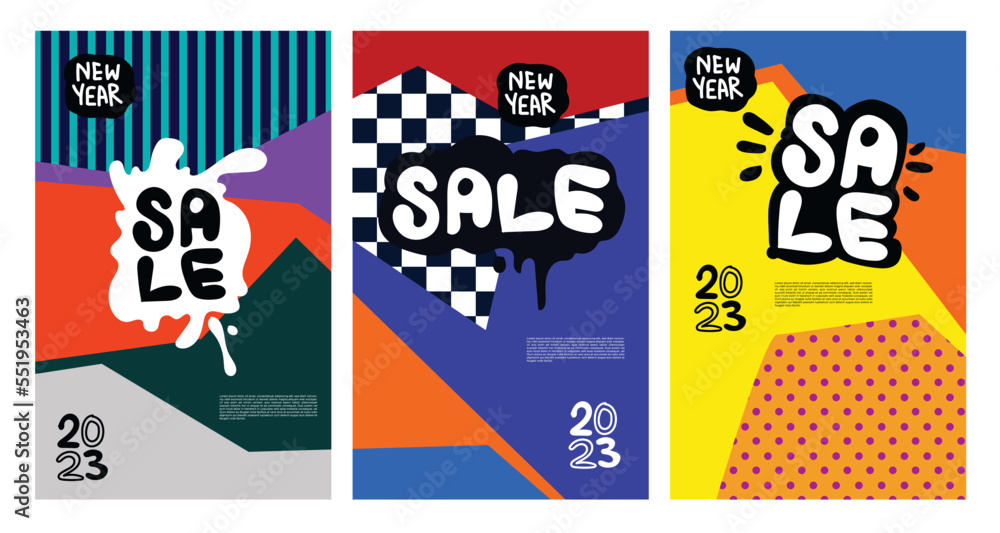 Vector New Year Sale 2023 with colorful abstract background for banner advertising