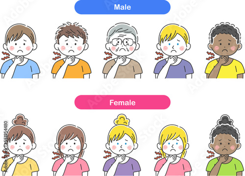 喉が痛い、人物のイラストセット