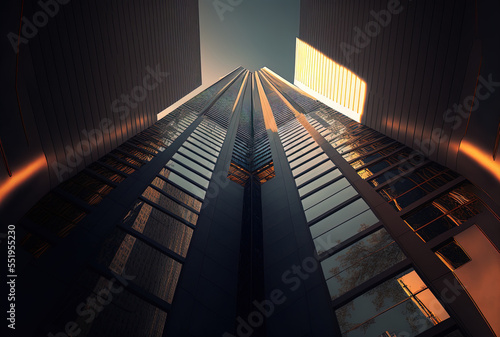 the contemporary skyscraper's bottom view. Generative AI