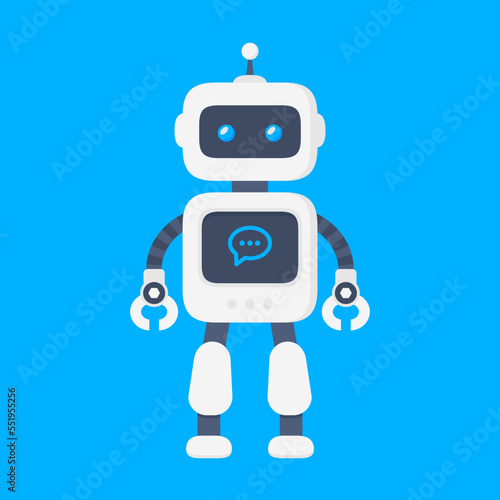 Robot vector illustration in flat design style. Cute cartoon chatbot concept. Modern flat style bot symbol. Future smart assistant robot. Vector modern character illustration