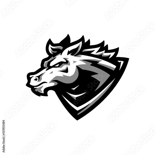 Horse head mascot line art. Stallion cartoon logo design
