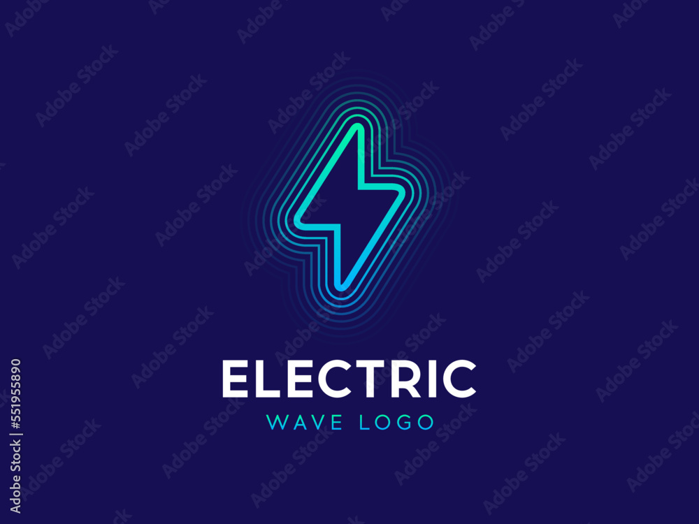 Electric wave logo concept. Lightning sign with waves. Electricity
