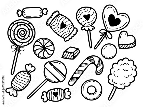 Set of candy doodle illustration with cute design isolated on white background