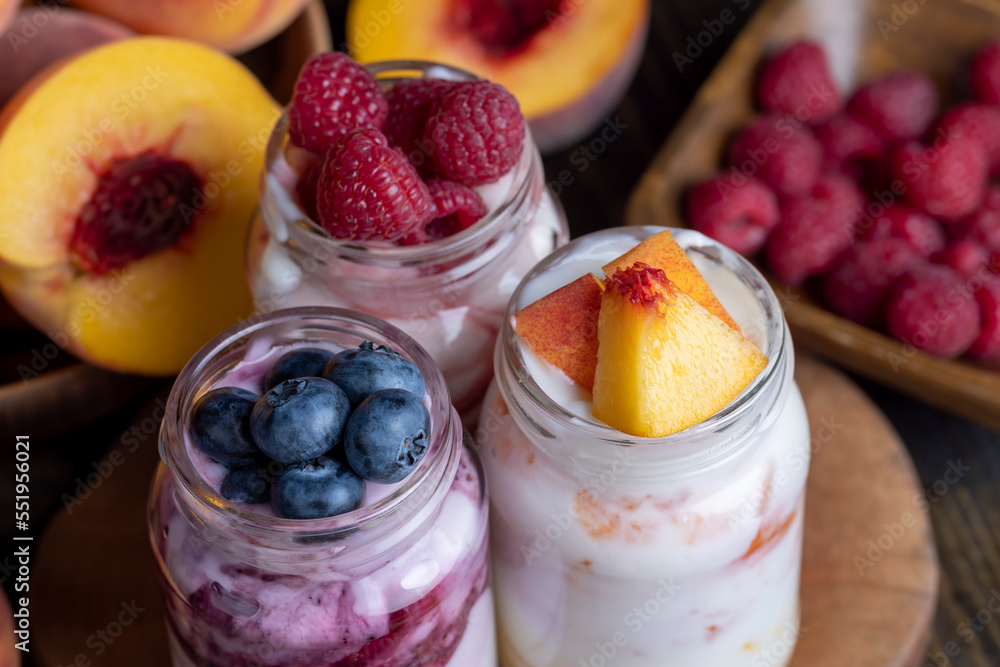 Fresh delicious yogurt made from milk with blueberry flavor Fresh delicious yogurt made from milk with blueberry flavor