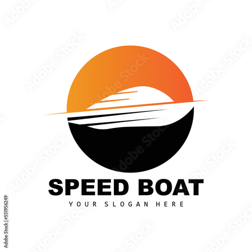 Speed Boat Logo, Fast Cargo Ship Vector, Sailboat, Design For Ship Manufacturing Company, Waterway Shipping, Marine Vehicles, Transportation