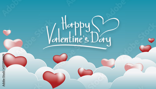 Printhappy valentines day wishes with blue background and love symbol and clouds.