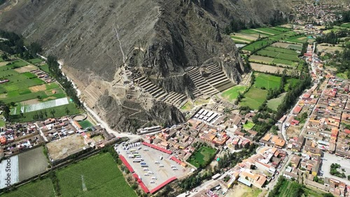 Drone shot of Inka Watana in Ollantaytambo, Peru. photo