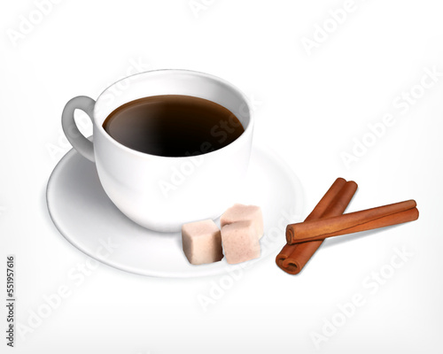 Cup of coffee with cinnamon sticks