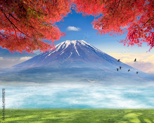 3d rendering of nice view with beautiful fuji mountaion