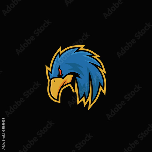 blue haawk bird esport mascot logo vector template