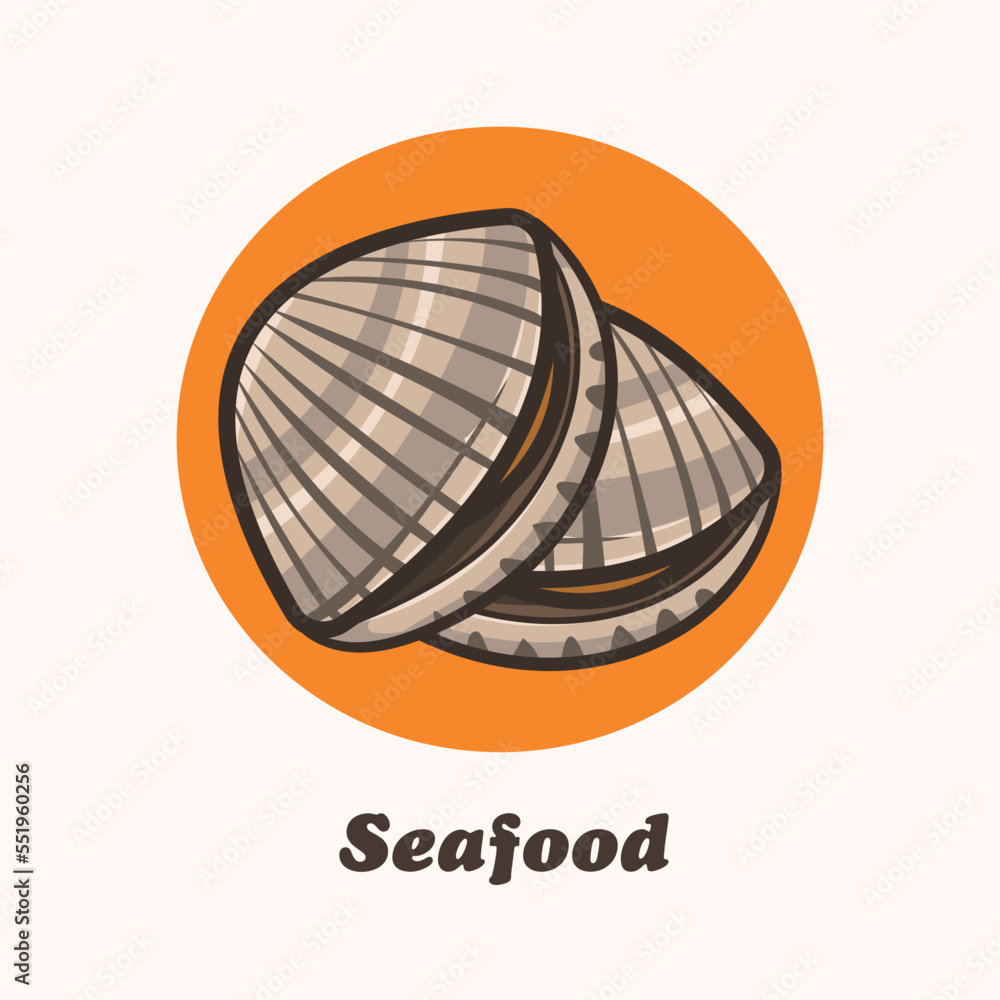 scallop sea shell, cartoon style vector illustration
