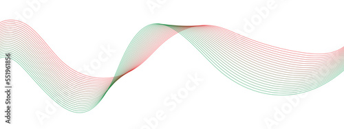 Abstract wavy red and green blend liens design on white background. Digital frequency track equalizer. Vector illustration, Wavy stylized it make using blend tool.
