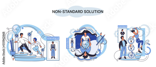 Non standart solution metaphor. Finding decisionss, problem solving. Teamwork, partnership. Working collaboration, corporate cooperation, creativity idea and innovation, colleagues mutual help concept