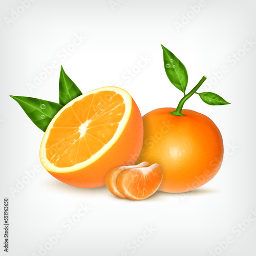 Ripe tangerines and orange